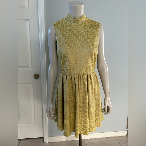 Topshop Dresses & Skirts - Topshop Yellow Tile Print High Neck Sleeveless Dress as seen on Jenna Coleman